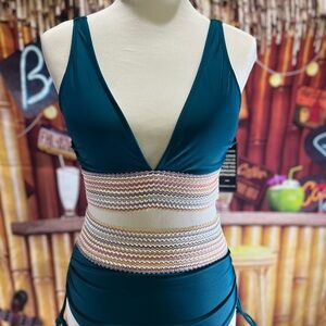 Blooming Jelly Smocked High Waist Bikini | Medium | Teal Green | NWT